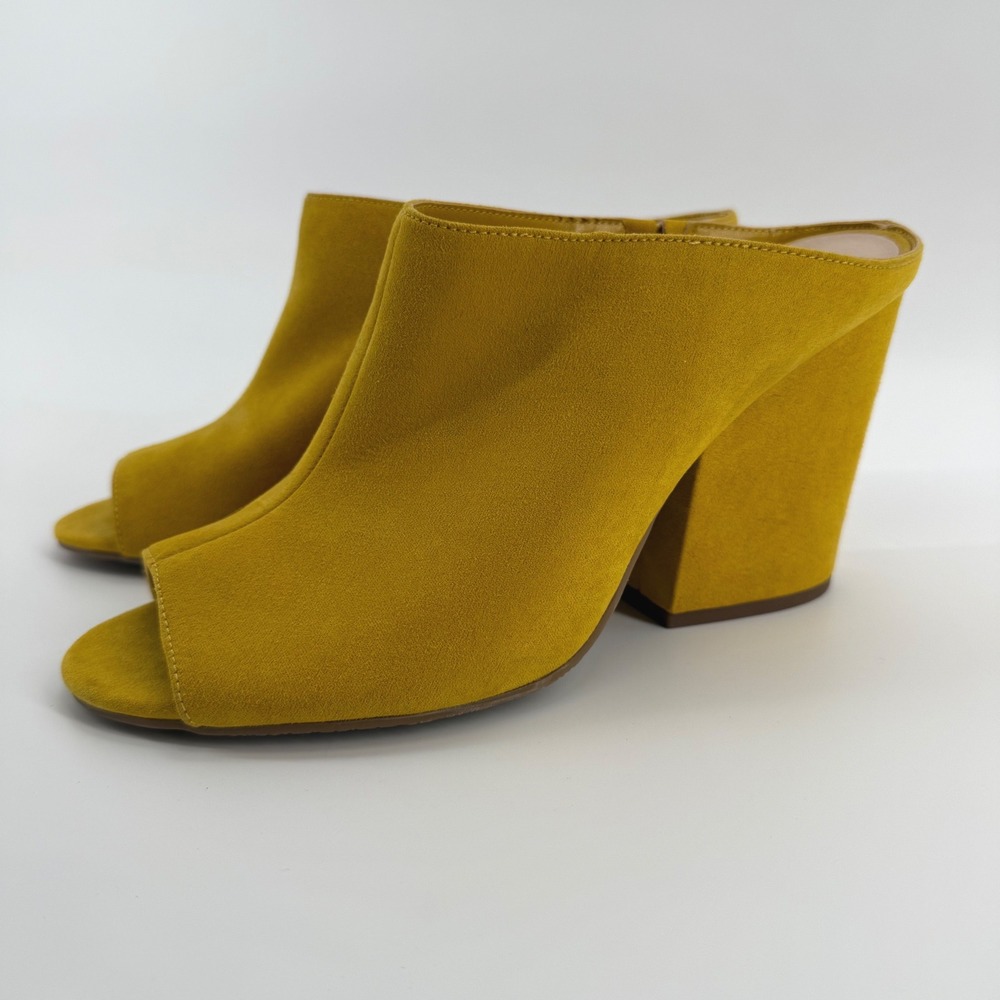 Women’s Mustard Yellow Suede Open-Toe Block Heel Mules